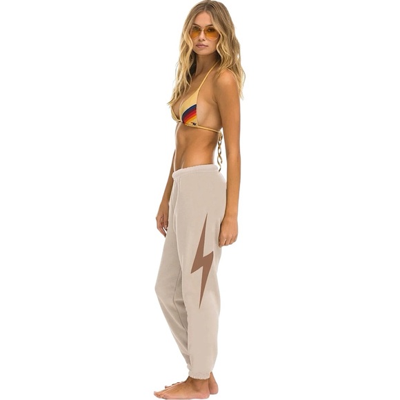 Aviator Nation Pants - AVIATOR NATION Bolt Relaxed Crew Sweatpants in Sand // Mocha